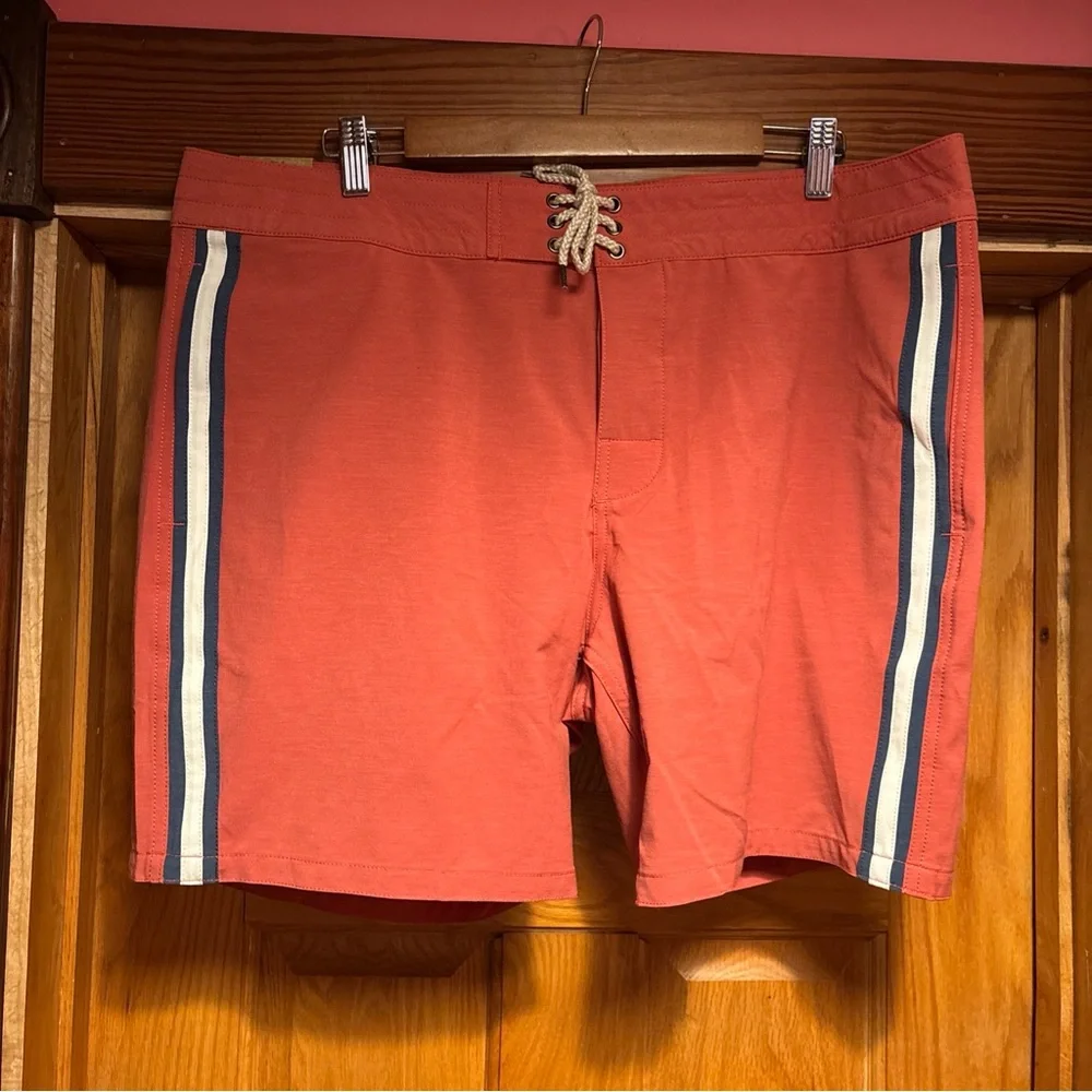 Faherty Surf Striped Boardshort 7” Venice Red New 38